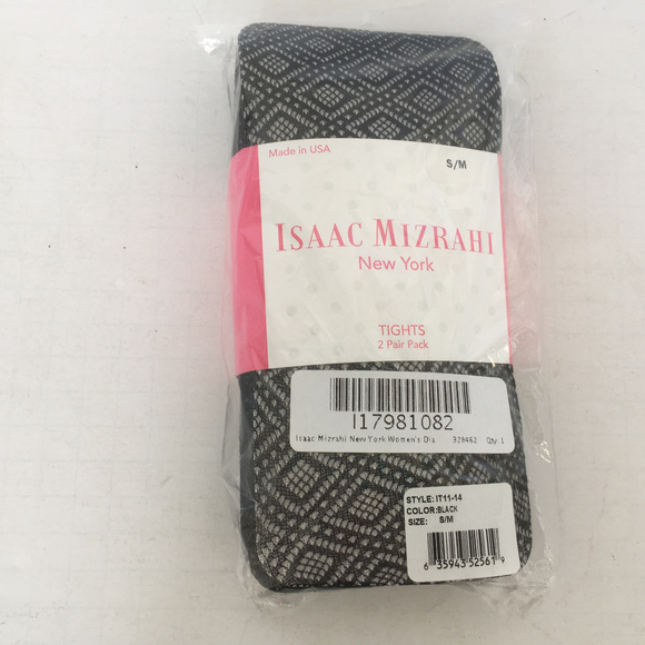 Isaac Mizrahi 2 pack black tights net and solid - Picture 1 of 6